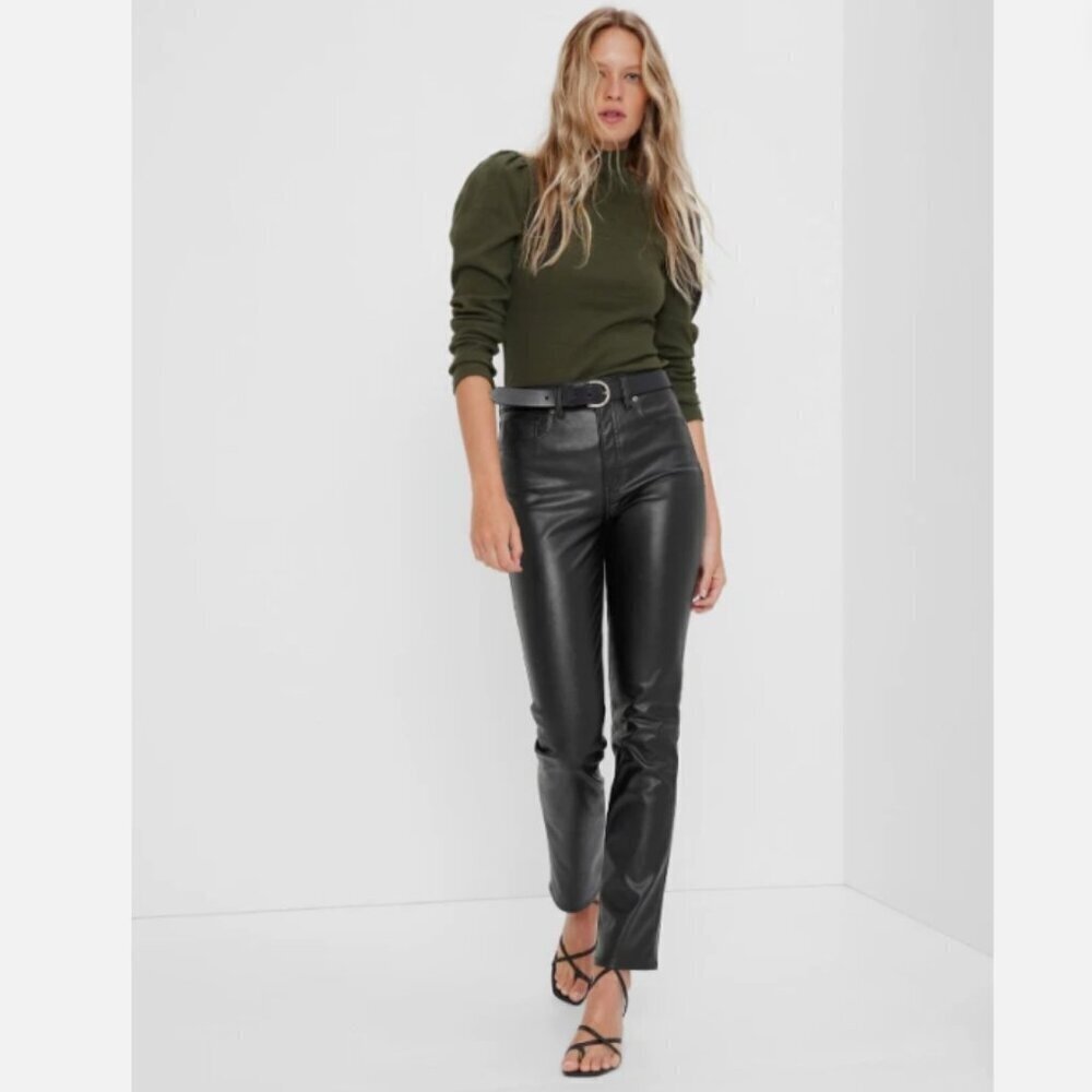 GAP High Rise Vegan Leather Vintage Slim Ankle Jeans Black Size 30/10 RT$90 NEW